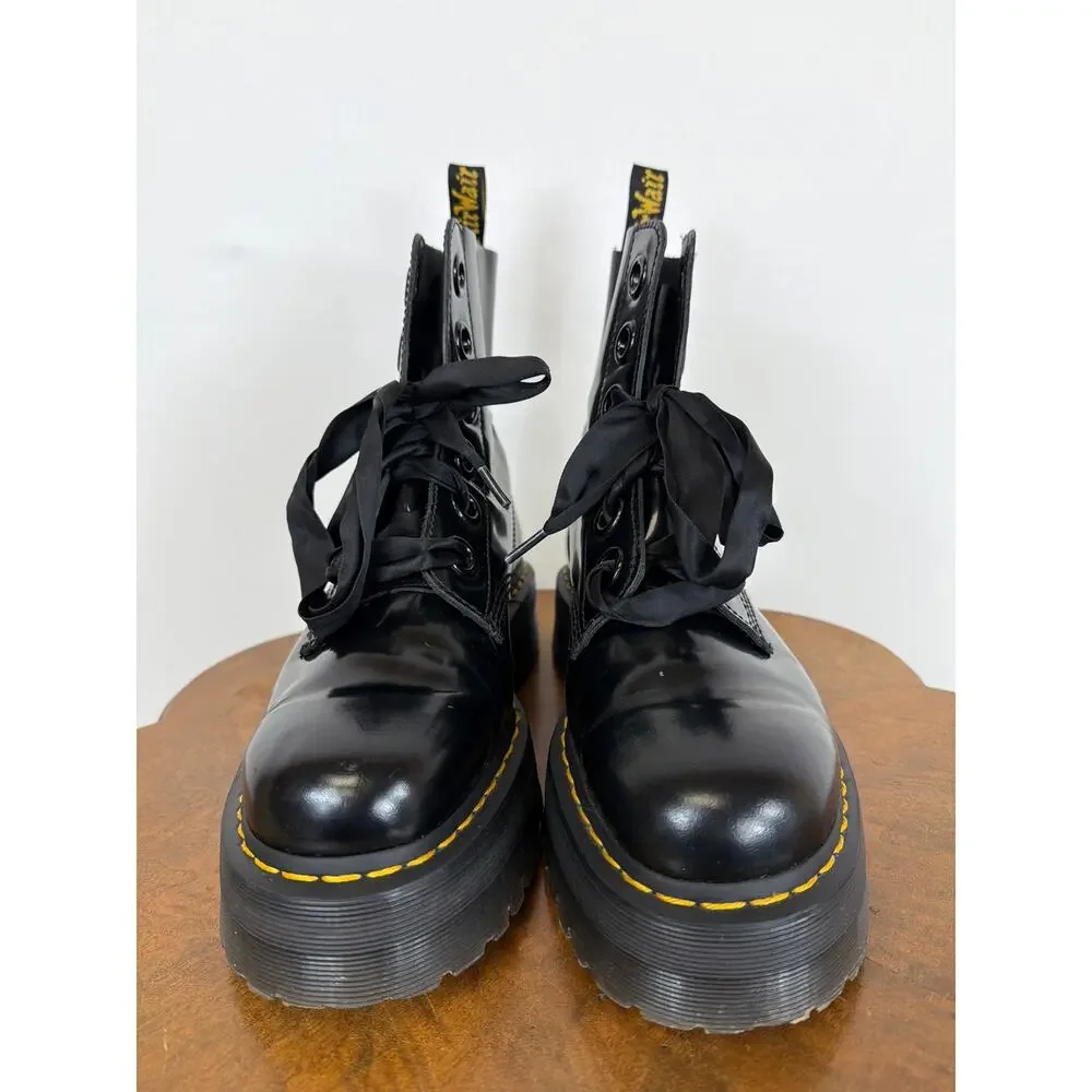 Dr. Martens Molly Black Patent Leather Platform 6 Eye Airwair Boots L11 EU43